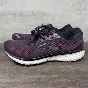 Brooks Ghost 12 Running Shoes Womens Size 10 Purple Pink Black White Sneakers